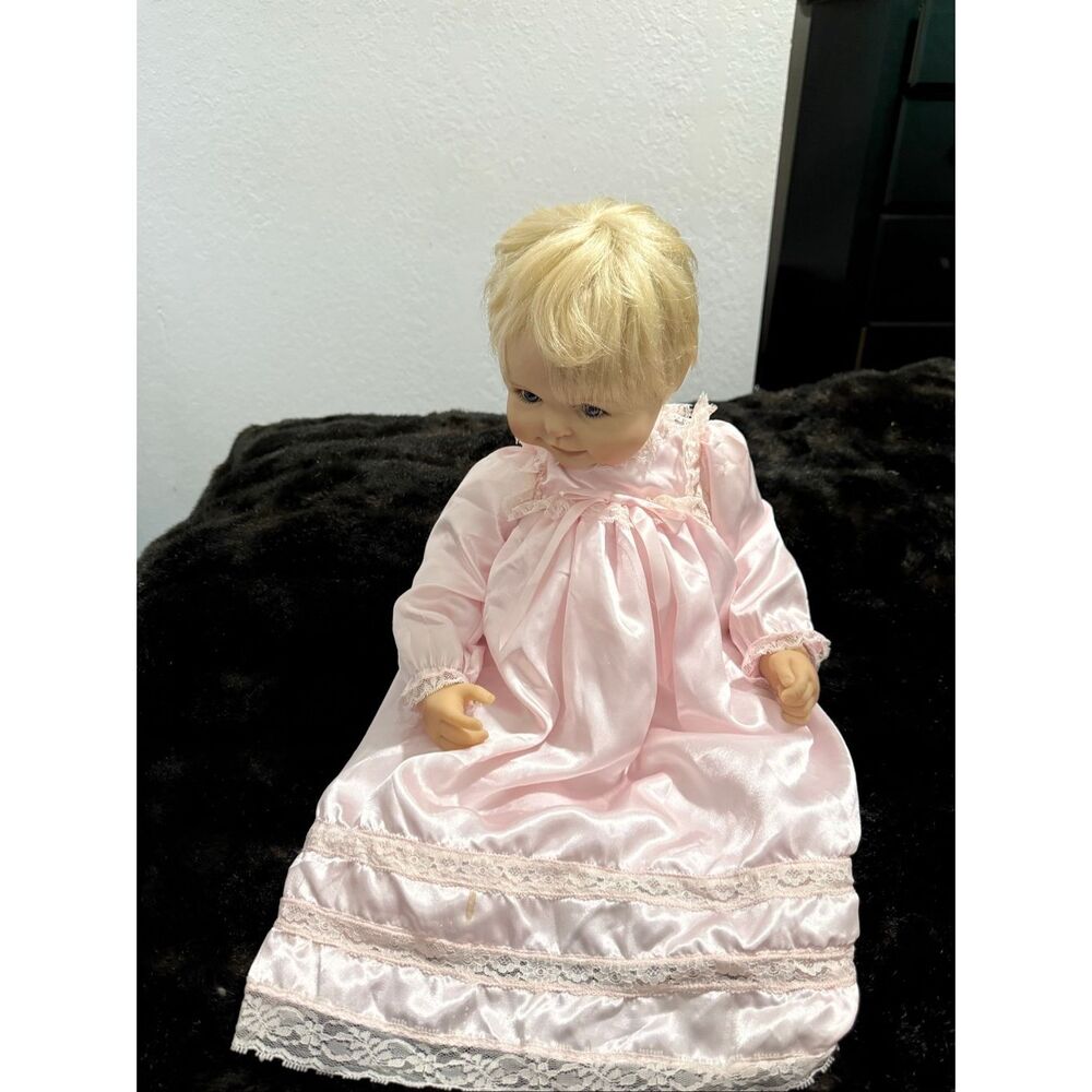 GOTZ BABY DOLL "ALEXIS" PINK SILK DRESS, RUBBER DOLL VINTAGE